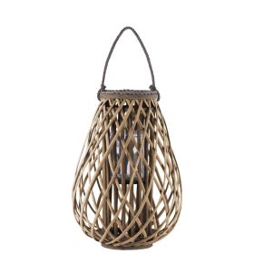 20 Inch Curved Diamond Lattice Bamboo Lantern with Braided Handle; Brown; DunaWest